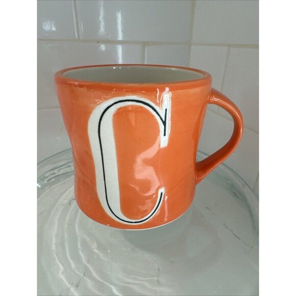 Anthropologie Other - Anthropologie Monogram Mug Orange Letter C Hand Painted Initial Coffee Tea 12oz